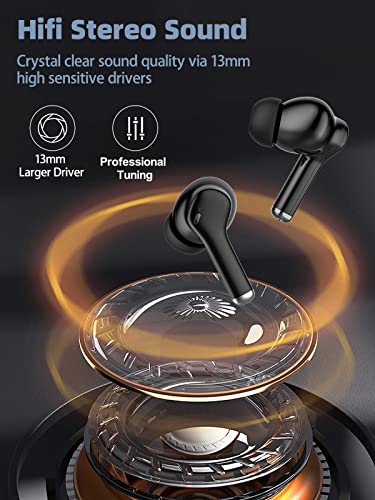 YHT Bluetooth 5.2 Wireless Earbuds, Clear Call Noise Cancelling with 4 Microphones Wireless in Ear Headphones, LED Power Display HiFi Stereo Sound Earphones Compatible for iPhone Android, Black