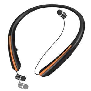 bluetooth retractable headphones, wireless earbuds neckband headset noise cancelling stereo earphones(orange)