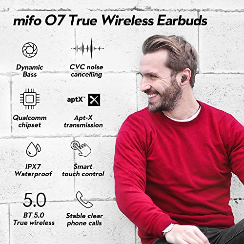 Wireless Earbuds mifo O7 Qualcomm APT-X TWS Bluetooth 5.0 Hi-Fi Stereo Sound CVC 8.0 Noise Cancelling in-Ear Sport Wireless Headphones Built-in Mic IPX7 Waterproof Earphone with Charging Case