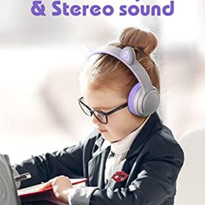 Picun B29 Kids Headphone with Microphone Wireless Bluetooth 5.0,40Hours Playing Wireless Over Ear Headphone for Kids Girls Boys,Stereo Sound, for Online Learning/School/Travel/Tablet (Grayish Purple)