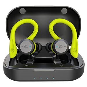 green wireless earbuds with earhooks ipx7 waterproof running sport in ear headphones noise cancelling earphones bluetooth ear buds workout deep bass headset tws stereo built-in mic for android ios