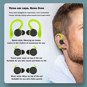 Green Wireless Earbuds with Earhooks IPX7 Waterproof Running Sport in Ear Headphones Noise Cancelling Earphones Bluetooth Ear Buds Workout Deep Bass Headset TWS Stereo Built-in Mic for Android iOS