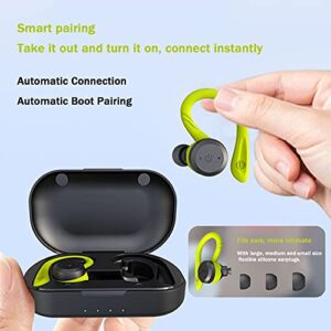 Green Wireless Earbuds with Earhooks IPX7 Waterproof Running Sport in Ear Headphones Noise Cancelling Earphones Bluetooth Ear Buds Workout Deep Bass Headset TWS Stereo Built-in Mic for Android iOS