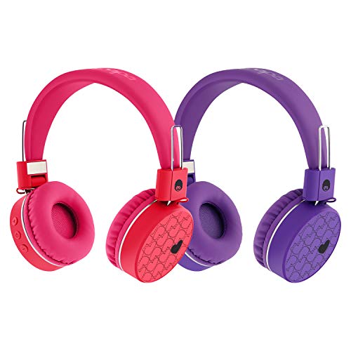 rockpapa K8 Foldable Childrens Kids Wireless Headphones 2 Pack, Bluetooth On Ear Headsets with MIC and Remote Control, Hands-Free Call, Including Wired Mode Pink&Purple