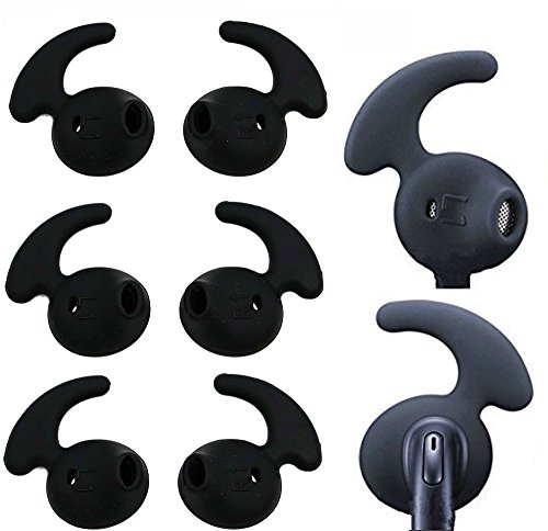 Replacement Eargel Tips for Samsung Galaxy S6 Edge S7 Edge Note 7 Earphones, BLUEWALL Samsung Galaxy S6 S7 Note 5 Ear Gels, Anti Slip Sport Hook Design, Black and White 4 Pairs (Black)