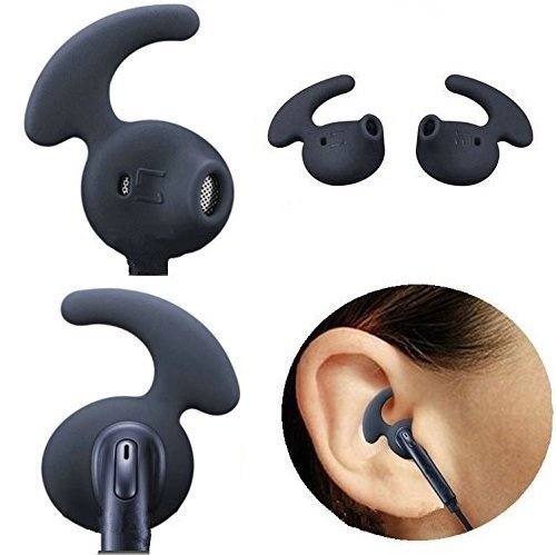 Replacement Eargel Tips for Samsung Galaxy S6 Edge S7 Edge Note 7 Earphones, BLUEWALL Samsung Galaxy S6 S7 Note 5 Ear Gels, Anti Slip Sport Hook Design, Black and White 4 Pairs (Black)