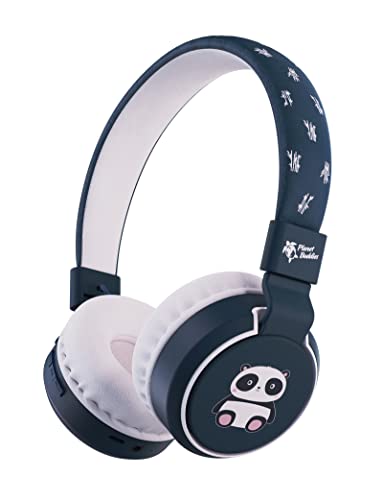 Planet Buddies Cute Panda On-Ear Bluetooth Headphones for Kids | Foldable Wireless Kids Headphones | Kids Headset with Microphone for Tablets and Phones | Child-Safe Volume for School, Music & Calls