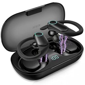 xux wireless earbuds bluetooth 5.2 headphones bluetooth headphones 4-mics clear call 30h playtime with earhooks sweatproof waterproof in ear earphones for iphone android sports running workout gaming