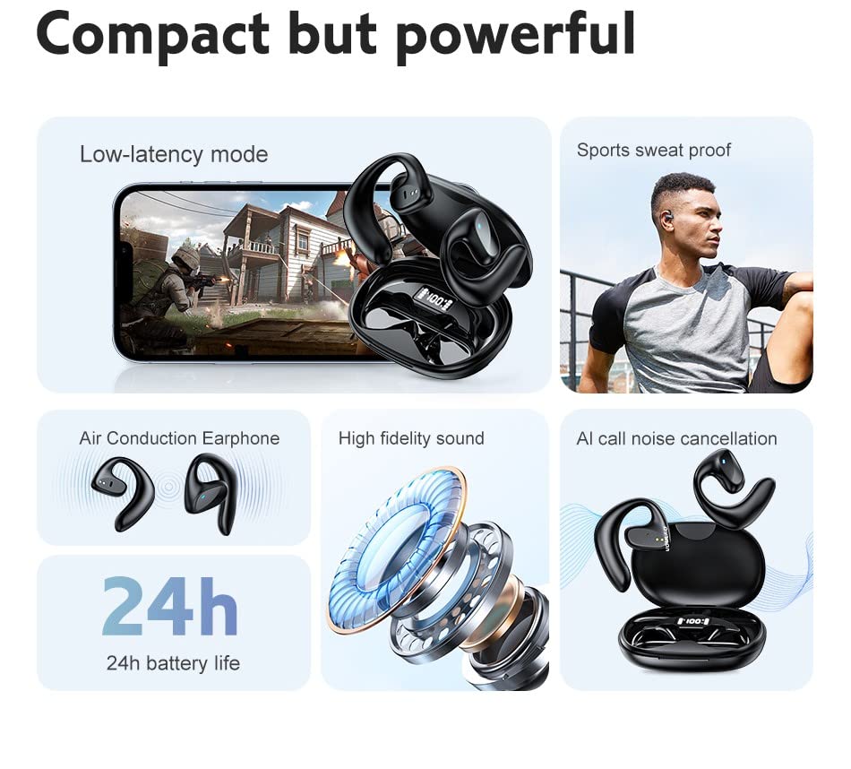 VL9 Outdoor Sport Earhook Headset Bluetooth Painless Air Conduction Headphone LED Digital Display TWS Phone Headset Earbuds