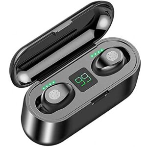 f9 tws 5.0 wireless earbuds sports stereo, charging and protective case with led display, automatic synchronization., black