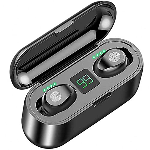 F9 TWS 5.0 Wireless Earbuds Sports Stereo, Charging and Protective Case with Led Display, Automatic Synchronization., Black