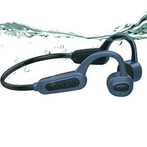 waterproof bone conduction bluetooth headphones – ultralight swimming headphones ip68 waterproof bluetooth 5.0 open ear wireless sports headset with mp3 player 16g memory for running swimming (grey)