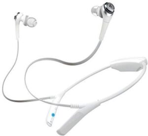 audio-technica ath-cks550btwh solid bass bluetooth wireless in-ear headphones with mic & control, white