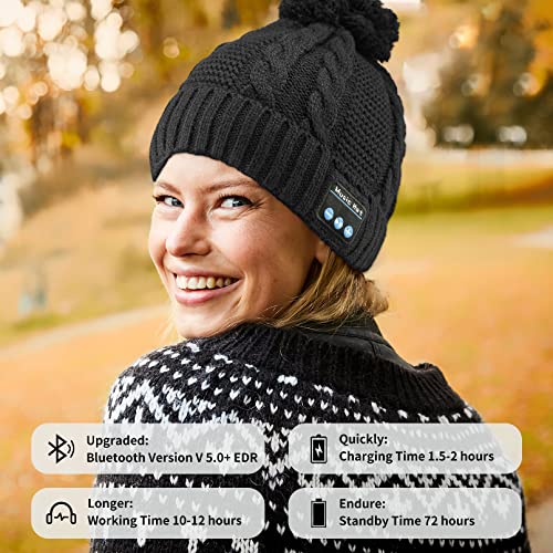 PEATOP Beanie Hats for Men and Women with Wireless Headphone for -Winter Knit Cap with Wireless Headphones Speakers Brown