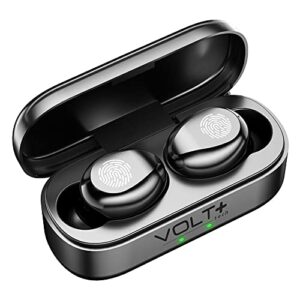 volt plus tech slim travel wireless v5.1 earbuds compatible with your motorola moto g pure updated micro thin case with quad mic 8d bass ipx7 waterproof/sweatproof (black)