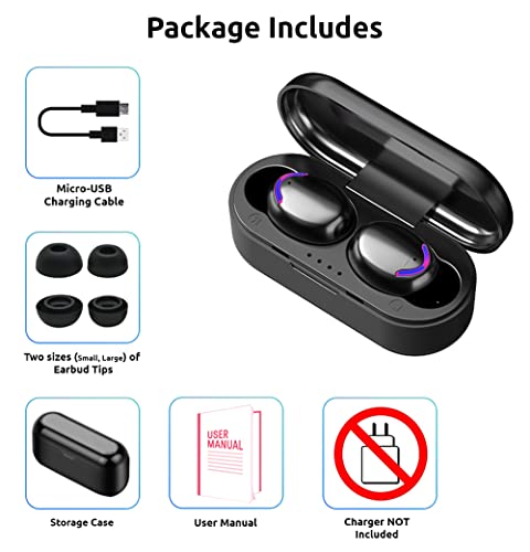 VOLT PLUS TECH Slim Travel Wireless V5.1 Earbuds Compatible with Your Motorola Moto G Pure Updated Micro Thin Case with Quad Mic 8D Bass IPX7 Waterproof/Sweatproof (Black)