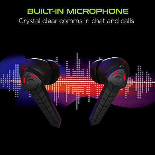 HyperGear CobraStrike True Wireless Gaming Earbuds with Mic, Noise Isolating Ear gels, Touch Control, 60ms Low Latency, USB-C Quick Charge, Up to 25H Playtime