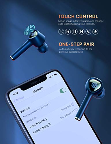 Wireless Earbuds, Cystereo Glare Bluetooth 5.0 Earbuds, 4 Mics Noise Cancelling for Clear Call, IPX7 Waterproof, Touch Control, aptX Deep Bass Earbuds with USB C Charging Case for Sports, Work