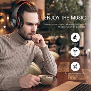 Viwind Bluetooth Wireless Headphones Over Ear with Mic, Foldable Noise Cancelling Headset for Travel Work TV PC Android Cellphone 【Hi-Fi Stereo &Comfortable Earpads】-Red