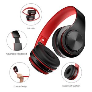 Viwind Bluetooth Wireless Headphones Over Ear with Mic, Foldable Noise Cancelling Headset for Travel Work TV PC Android Cellphone 【Hi-Fi Stereo &Comfortable Earpads】-Red