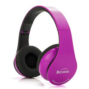 deep purple hi-fi over-ear stereo bluetooth headphones built in mic-phone talk with phone or listen music clearly, built noise cancellation technology, with retail package!