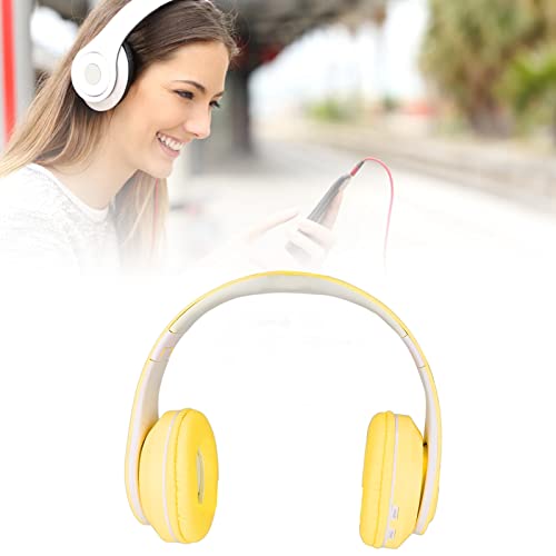 Cryfokt Noise Reduction Bluetooth Headset for Kids, Foldable Over Ear Headphone Wireless Wired Headphones with Colorful Light for Phone, Laptop, Tablets, Online Learning(Yellow)