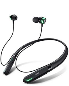 tntor neckband bluetooth headphones with microphone, wireless headphones bluetooth 5.0 with bright green led ambient light, ultra low latency, sweatproof for gaming running sport