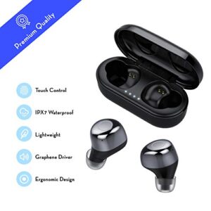 KNZ MUVE True Wireless Stereo Earbuds, Bluetooth 5.0, IPX7 Waterproof, Wireless Charging case, Built-in mic, 60-Foot Wireless Range (Gunmetal)