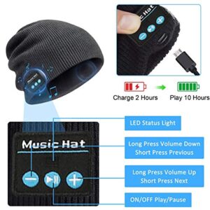 Bluetooth Beanie Hat Wireless Headphone Cap Music Soft Hat with Stereo Speakers,Winter Knit Hat Mic Hands-Free for Men Women Teenagers Sports Fitness Travel Birthday Xmas Gift (Black)