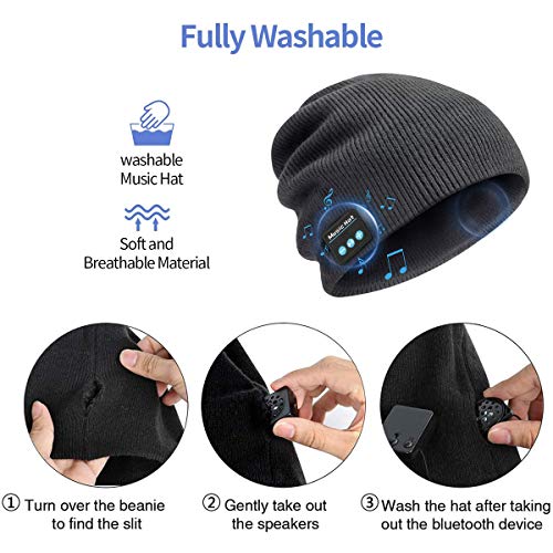 Bluetooth Beanie Hat Wireless Headphone Cap Music Soft Hat with Stereo Speakers,Winter Knit Hat Mic Hands-Free for Men Women Teenagers Sports Fitness Travel Birthday Xmas Gift (Black)