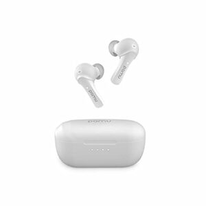 padmate bluetooth headphones true wireless earbuds with 4 mics cvc8.0 noise cancelling earphones with charging case in-ear headset touch control sport tws 30h playback waterproof ipx6 pamu t6c white