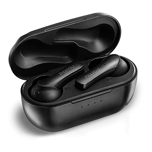 pamu T6C True Wireless Earbuds Bluetooth Headphones with Charging Case, Wireless Noise Cancelling Earbuds, Built-in Microphone, IPX6 Rating, Sweat Resistant Earphones, Bluetooth 5.0 Earphones Black