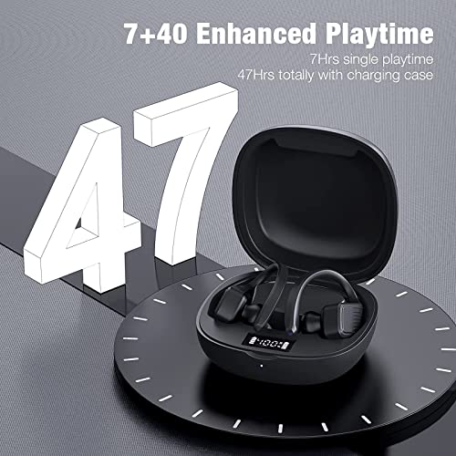 Loluka Wireless Earbuds with Earhooks Over Ear Buds Adjustable Sport Bluetooth Earphones True Noise Cancelling Small Earphones with Mic Stereo Waterproof Headset Android Workout Running Gym