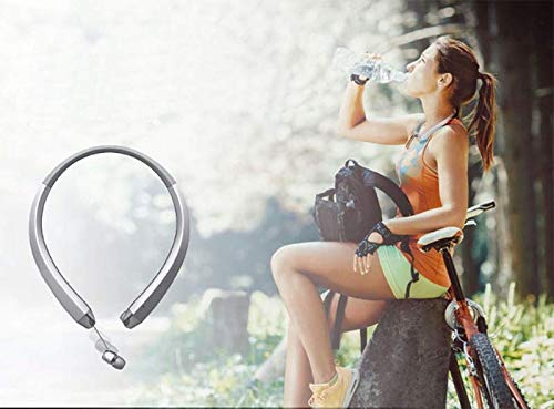 QT S Bluetooth Headset, Lightweight Retractable for Neckband Bluetooth Headphones for Sports Exercise Home & Office, Noise Cancelling Stereo Neckband Wireless Headset Talk 9-10 Hours (Silver)