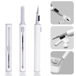 herk airpod cleaner kit, 3 in 1 bluetooth earbuds cleaning kit for airpod/airpod pro, multifunctional pen with sponge, brush, metal tip wireless earphones case, camera and mobile phone, white