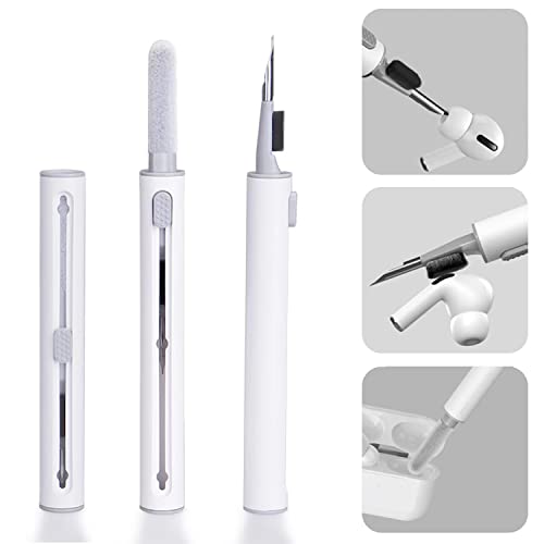 HERK Airpod Cleaner Kit, 3 in 1 Bluetooth Earbuds Cleaning Kit for AirPod/AirPod Pro, Multifunctional pen with Sponge, Brush, Metal Tip Wireless Earphones Case, Camera and Mobile Phone, White