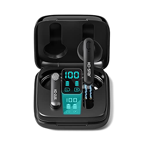 KO-STAR Ultra-Light Wireless Earbuds, 5.1 Bluetooth Earbuds, LED Display, Exceed 33 feet Connection, Touch Control, Built-in Microphones, 24hs Playtime Bluetooth Headphones for Sports/Work-T10 Black