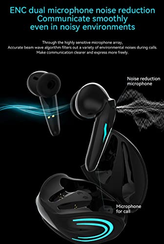 KENKUO Wireless Gaming Earbuds, Active Noise Cancelling Bluetooth Headphones, 60ms Ultra Low-Latency for Gaming, ENC Call Noise Cancelling Bluetooth 5.1 with Deep Bass, IPX6 Waterproof, Black