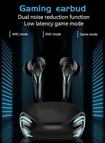 KENKUO Wireless Gaming Earbuds, Active Noise Cancelling Bluetooth Headphones, 60ms Ultra Low-Latency for Gaming, ENC Call Noise Cancelling Bluetooth 5.1 with Deep Bass, IPX6 Waterproof, Black