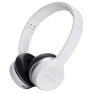 phiaton bt 390 on ear hi-fi stereo wireless bluetooth headphones, foldable, noise isolation, everplay-x wireless headset, 30 hours play time, with deep bass stereo and mic, white