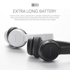 Phiaton BT 390 on Ear Hi-Fi Stereo Wireless Bluetooth Headphones, Foldable, Noise Isolation, EverPlay-X Wireless Headset, 30 Hours Play Time, with Deep Bass Stereo and Mic, White