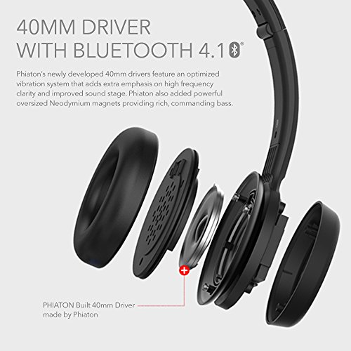 Phiaton BT 390 on Ear Hi-Fi Stereo Wireless Bluetooth Headphones, Foldable, Noise Isolation, EverPlay-X Wireless Headset, 30 Hours Play Time, with Deep Bass Stereo and Mic, White