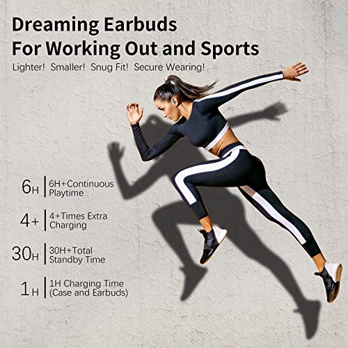 Sabbat True Wireless Earbuds Bluetooth 5.0 Headphones - Besue Deep Bass Wireless Headphones for Sport/Workout, Noise Cancelling Bluetooth Earbuds for Galaxy/iPhone/Android 30H with Wireless Charging