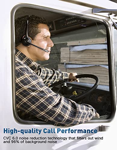 Calhuber Wireless Truck Driver Cell Phone Headset with Microphone, cVc6.0 Noise Cancelling for Clear Call, Bluetooth 5.0, Up Black