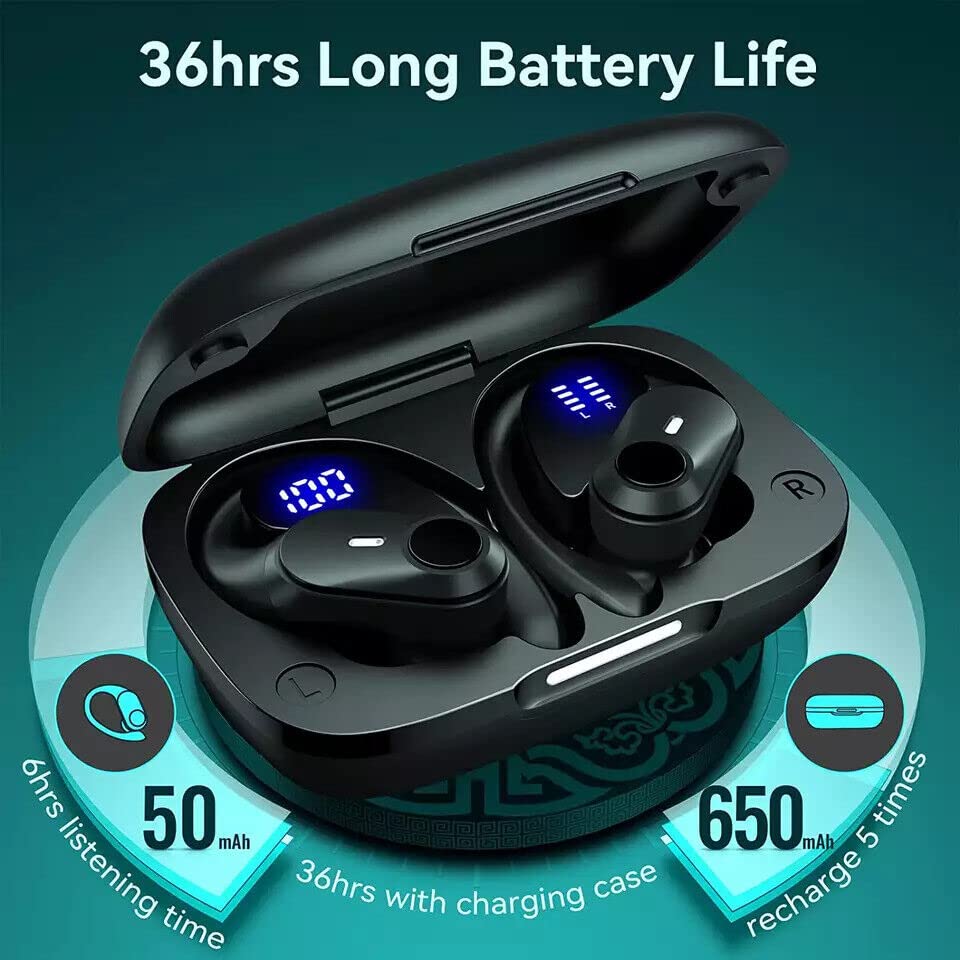 SGNICS for LG K51 / Reflect Wireless Earbuds Headphones with Charging Case & Dual Power Display Over-Ear Waterproof Earphones with Earhook Headset with Mic for Sport Running Workout Black