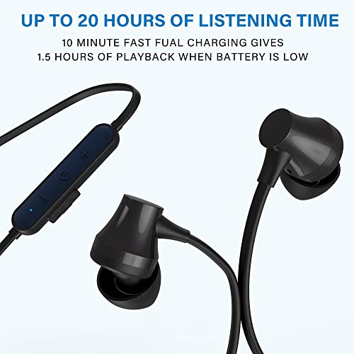 SUNITEC Bluetooth Headphones,Bluetooth 5.0 aptX Wireless Earbuds Stereo Bass Magnetic Waterproof Bluetooth Earbuds Bulit-in Mic with 20H Playtime,Lightweight Neckband Earphones for Sport Gym Running