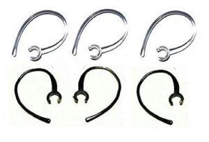 set of 6 replacement bluetooth ear loop hook clip clear/black (6mm) comes with free how to live stress free ebook