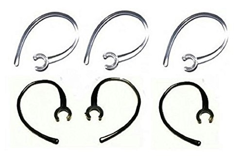 Set of 6 Replacement Bluetooth Ear Loop Hook Clip Clear/Black (6mm) Comes with Free How to Live Stress Free Ebook