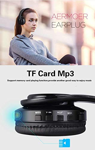 Wireless Headset with Mic, Foldable Bluetooth Headphone with 3.5mm Audio Jack, Built-in Noise Cancelling Microphone, Support for Plug-in Card, for PC, Phone(Black)