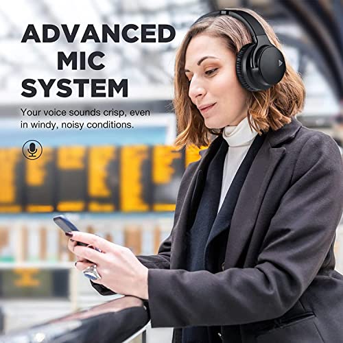 PurelySound E7 Active Noise Cancelling, Wireless Over Ear Bluetooth Headphones, 20H Playtime, Rich Deep Bass, Comfortable Memory Foam Ear Cups for Travel, Home Office -Matte Black